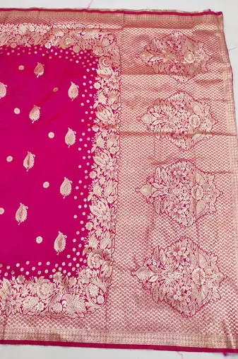 rani pink art silk zari woven saree with blouse