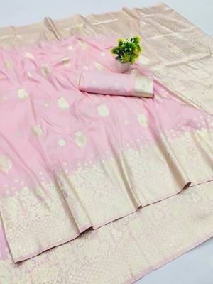 baby pink art silk blend zari woven saree with blouse 1