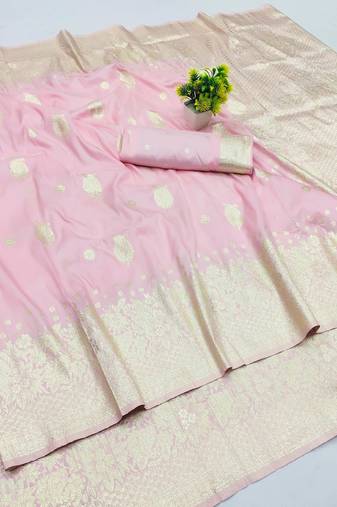 baby pink art silk zari woven saree with blouse