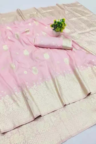 baby pink art silk zari woven saree with blouse