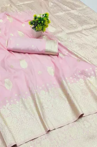baby pink art silk blend zari woven saree with blouse