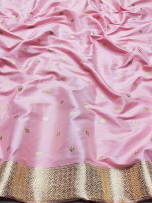 baby pink art silk blend zari woven saree with blouse 3