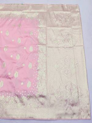 baby pink art silk blend zari woven saree with blouse 4