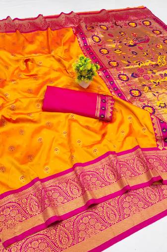 orange copper zari woven art silk saree with blouse
