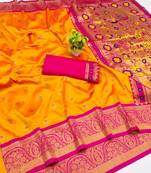 orange copper zari woven art silk saree with blouse