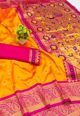 orange copper zari woven art silk blend saree with blouse 2