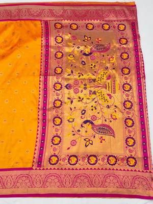 orange copper zari woven art silk blend saree with blouse 4