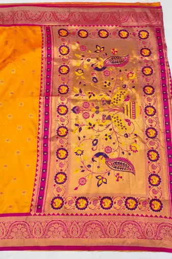 orange copper zari woven art silk blend saree with blouse