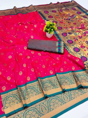 rani pink copper zari woven art silk blend saree with blouse 1