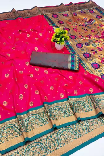 rani pink copper zari woven art silk saree with blouse