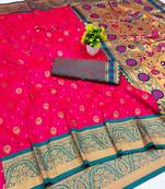 rani pink copper zari woven art silk saree with blouse
