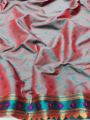 rani pink copper zari woven art silk blend saree with blouse 3