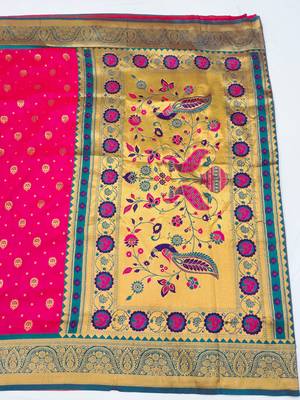 rani pink copper zari woven art silk blend saree with blouse 4