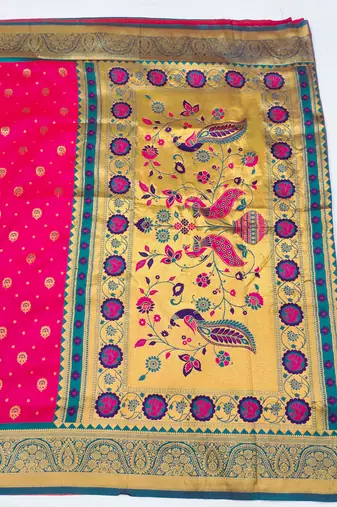 rani pink copper zari woven art silk blend saree with blouse