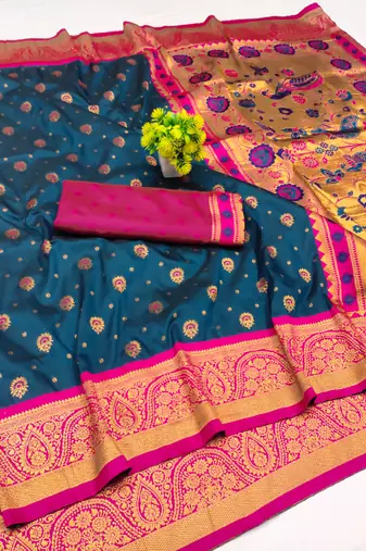 firozi copper zari woven art silk saree with blouse