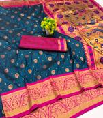 firozi copper zari woven art silk saree with blouse