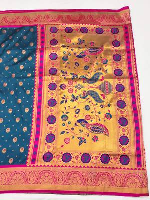 Firozi copper zari woven art silk blend saree with blouse 4