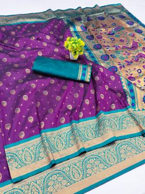 wine copper zari woven art silk blend saree with blouse 1