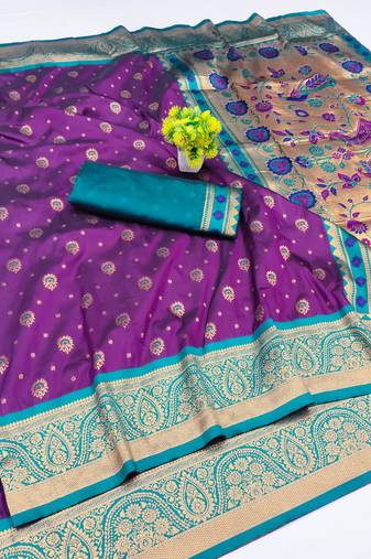 wine copper zari woven art silk saree with blouse