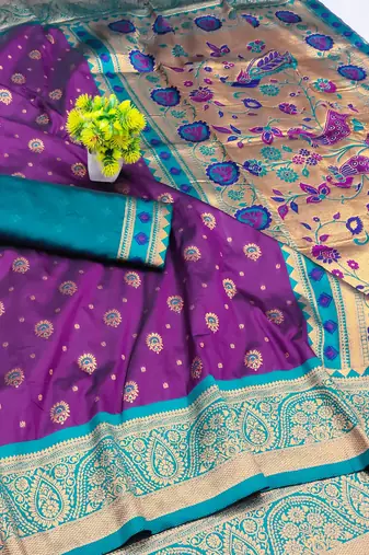 wine copper zari woven art silk blend saree with blouse