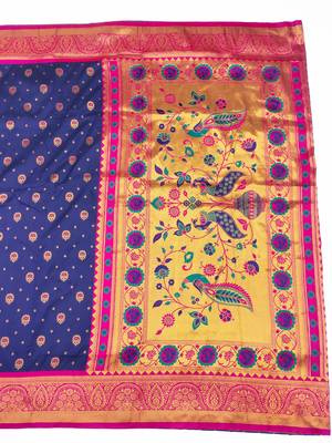 navy blue copper zari woven art silk blend saree with blouse 3