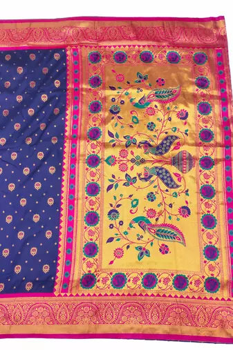 navy blue copper zari woven art silk blend saree with blouse
