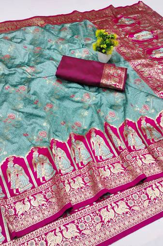 green zari woven art silk bridal style premium saree with blouse