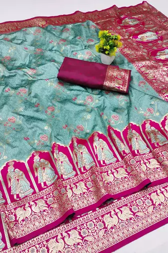 green zari woven art silk bridal style premium saree with blouse
