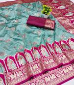 green zari woven art silk bridal style premium saree with blouse