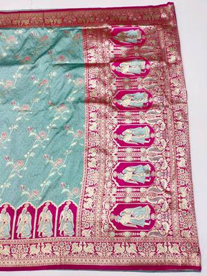 green zari woven art silk blend bridal style premium saree with blouse 2