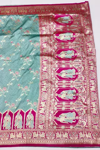 green zari woven art silk blend bridal style premium saree with blouse