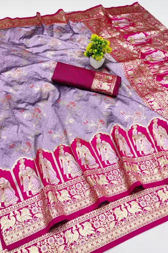 purple zari woven art silk bridal style premium saree with blouse