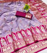purple zari woven art silk bridal style premium saree with blouse
