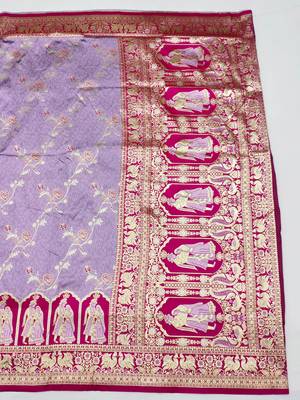 purple zari woven art silk blend bridal style premium saree with blouse 3