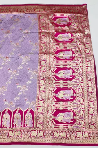 purple zari woven art silk blend bridal style premium saree with blouse