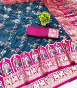 dark blue zari woven art silk bridal style premium saree with blouse