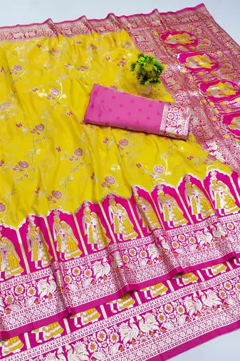 gold zari woven art silk bridal style premium saree with blouse