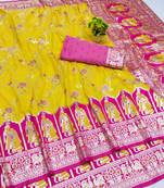 gold zari woven art silk bridal style premium saree with blouse