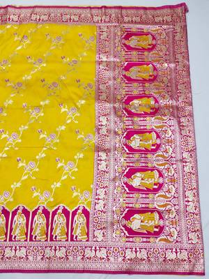 gold zari woven art silk blend bridal style premium saree with blouse 3