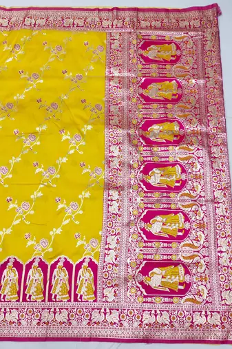 gold zari woven art silk blend bridal style premium saree with blouse