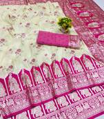 cream zari woven art silk bridal style premium saree with blouse