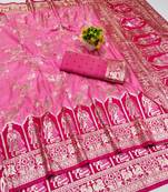 pink zari woven art silk bridal style premium saree with blouse