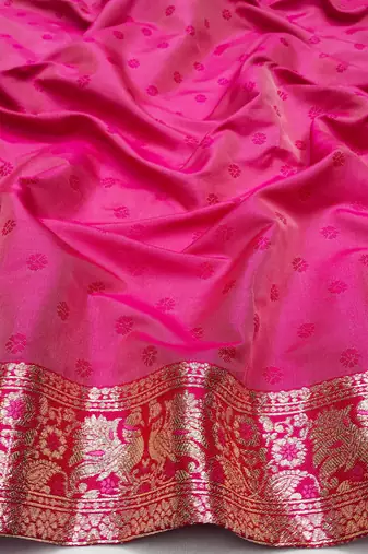 pink zari woven art silk blend bridal style premium saree with blouse