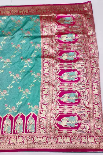 blue zari woven art silk blend bridal style premium saree with blouse