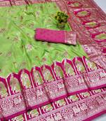 light green zari woven art silk bridal style premium saree with blouse
