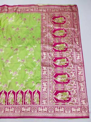 light green zari woven art silk blend bridal style premium saree with blouse 3