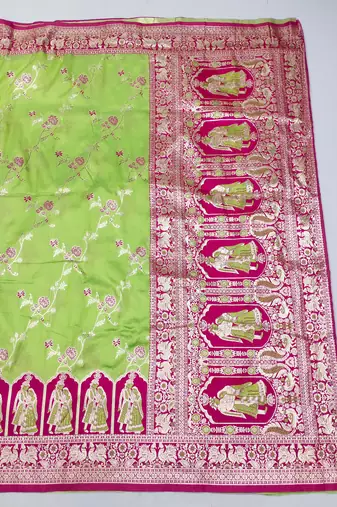 light green zari woven art silk blend bridal style premium saree with blouse