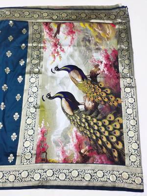 blue zari woven art silk blend saree with blouse 2