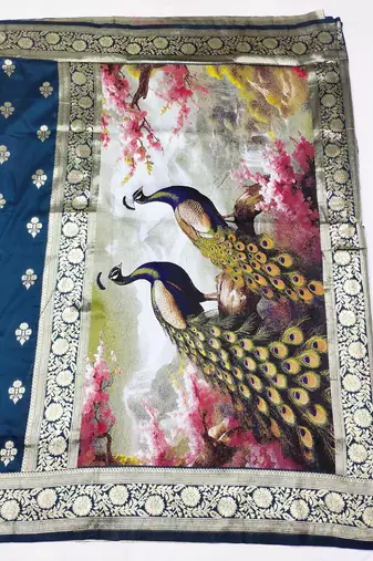 blue zari woven art silk blend saree with blouse