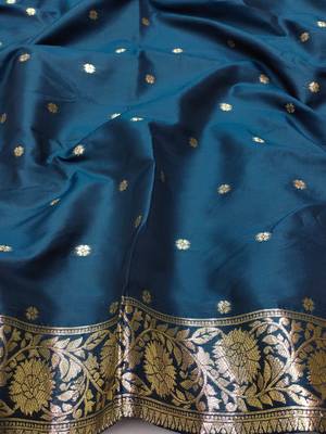 blue zari woven art silk blend saree with blouse 3
